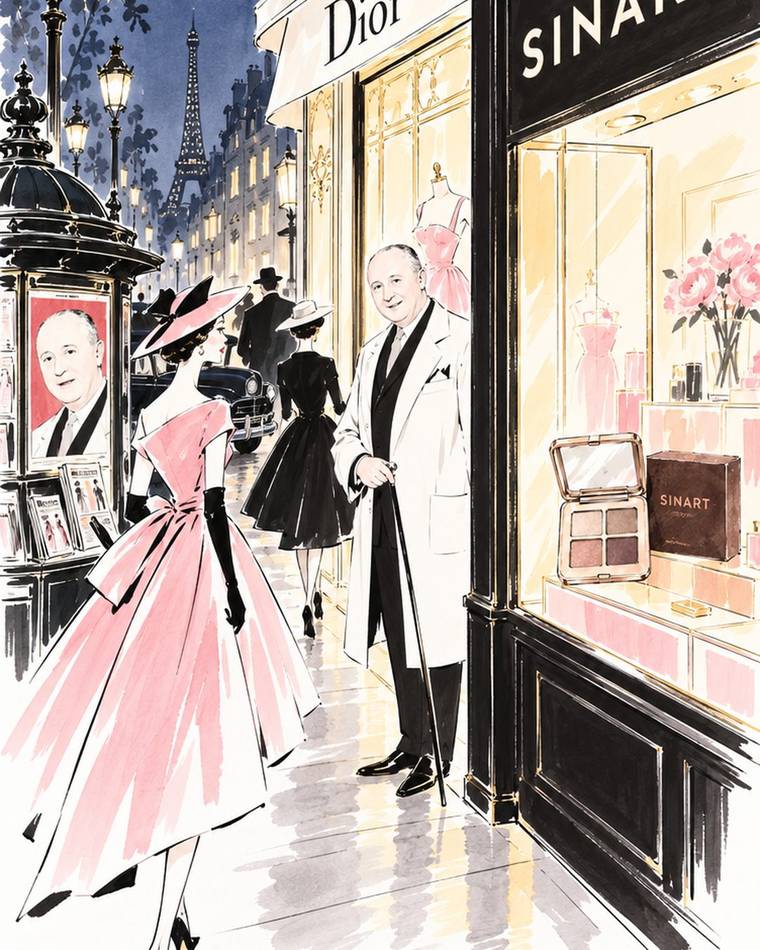 Нічна авеню Монтень із вітринами Dior і жінками в образах New Look, 1950-ті